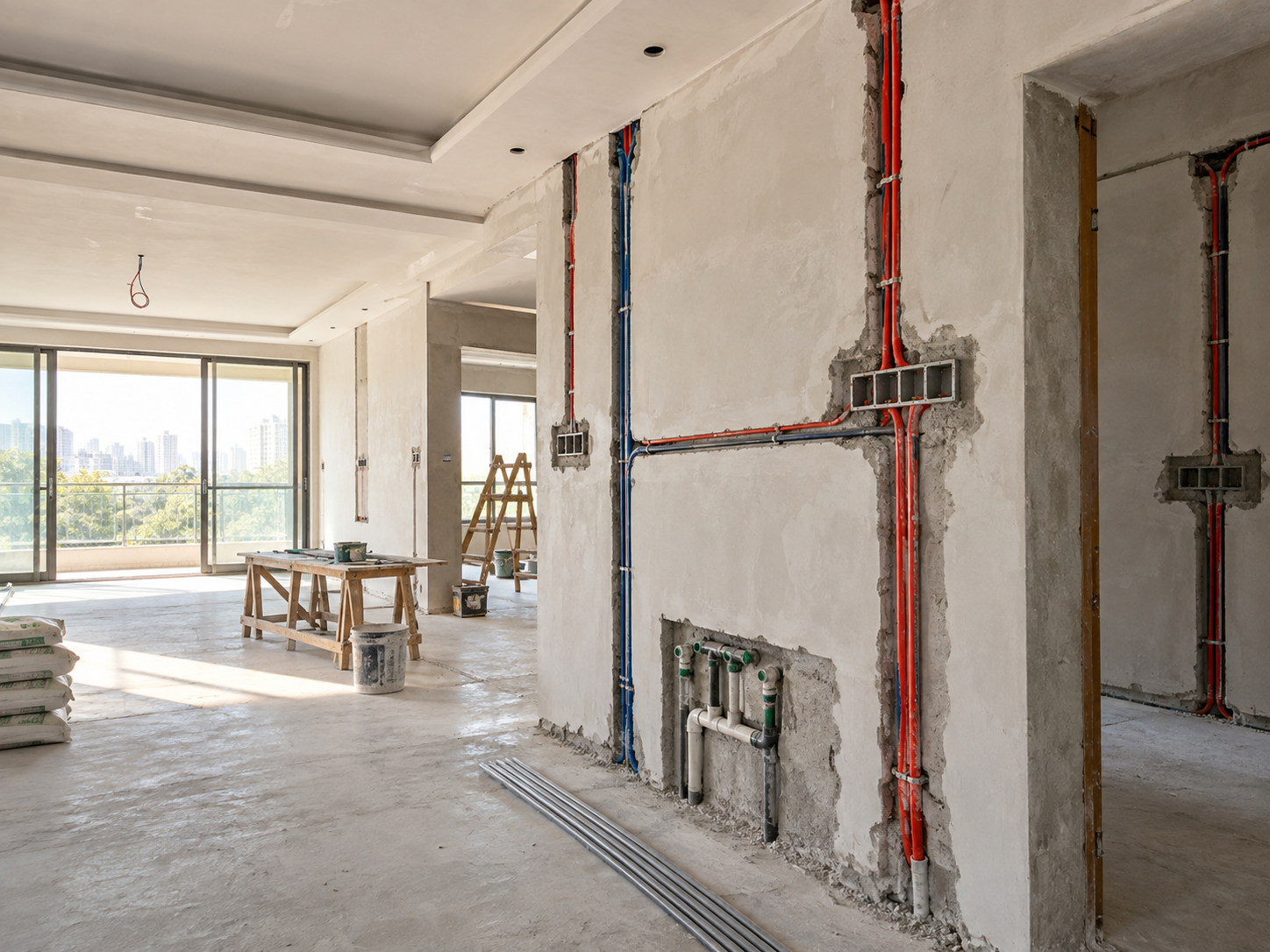 Plastering and concealed home services installation